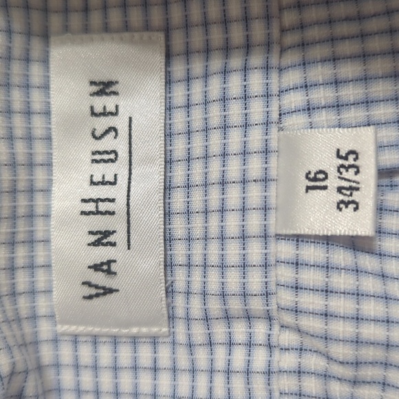 Van Heusen Grid Pattern Button Down Shirt, Color White/Blue Size 16 - Picture 13 of 14
